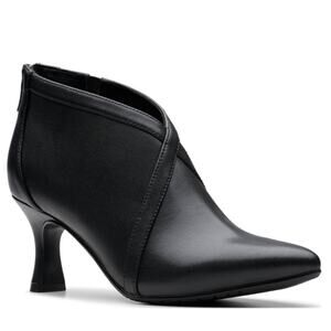 NEW Clarks Womens Kataleyna Sol Leather Pointed Toe Kitten Heel Booties Black 6W